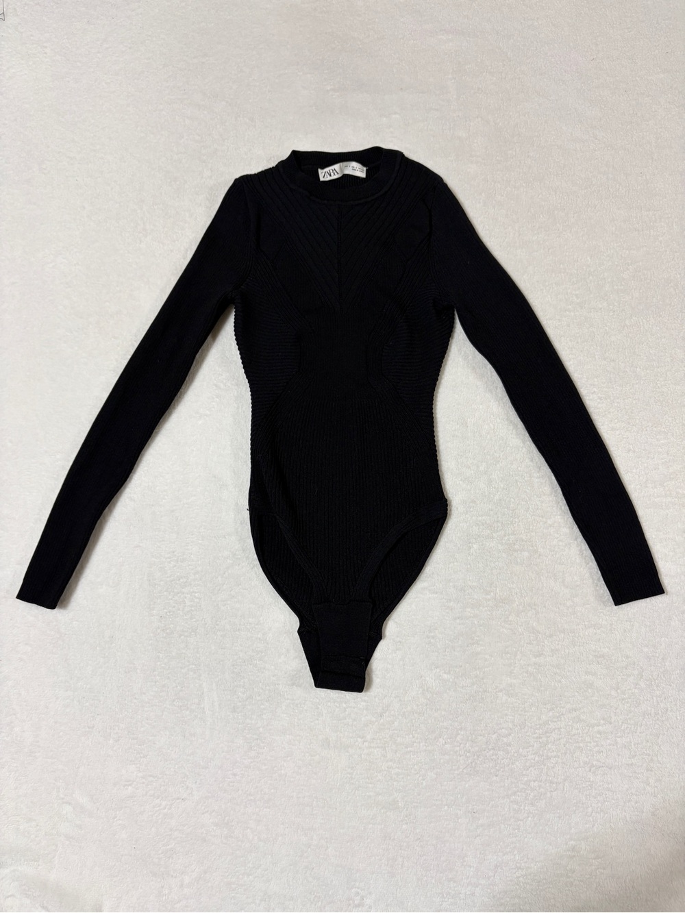 ZARA Black Ribbed Long-Sleeve Crew Neck Bodysuit Sweater